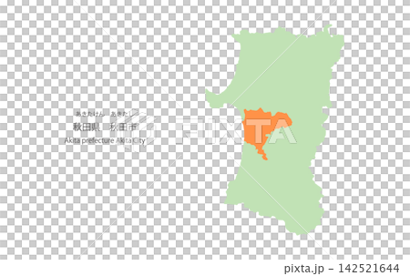 秋田県秋田市をピンポイントで示した秋田県の地図のベクターイラスト 142521644