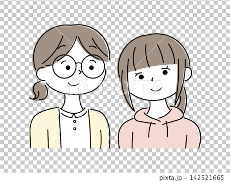 An illustration of a mother and daughter smiling and snuggling together. An illustration of a mother and daughter smiling and snuggling together. 142521665