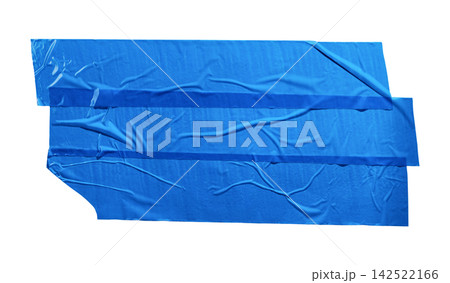 Blue adhesive tape strips creating textured crumpled and wrinkled abstract element on white background Blue adhesive tape strips creating textured crumpled and wrinkled abstract element on white background 142522166