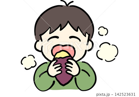 焼き芋を美味しそうに食べる子どものイラスト 焼き芋を美味しそうに食べる子どものイラスト 142523631