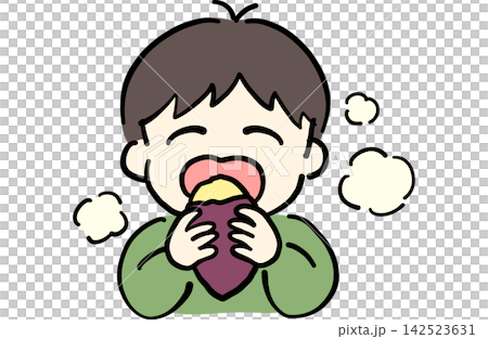 焼き芋を美味しそうに食べる子どものイラスト 焼き芋を美味しそうに食べる子どものイラスト 142523631
