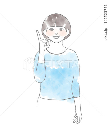 笑顔の女性が指を差すイラスト 笑顔の女性が指を差すイラスト 142523751
