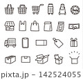 買い物・荷物のシンプルでかわいい手書き線画のアイコンセット 142524055