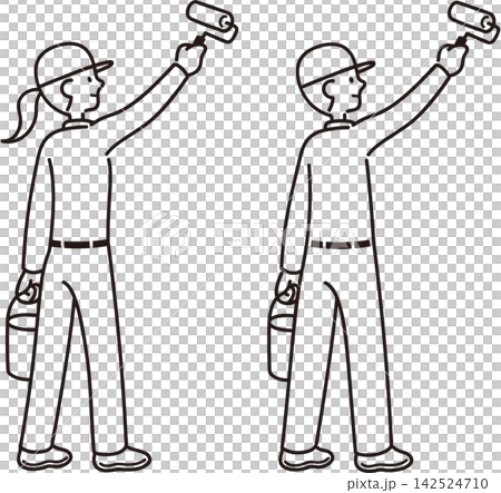 Line art set of a man and woman painting. Line art set of a man and woman painting. 142524710