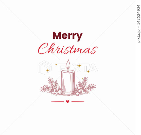 Merry Christmas Candle Holiday Floral Greeting Design 142524934