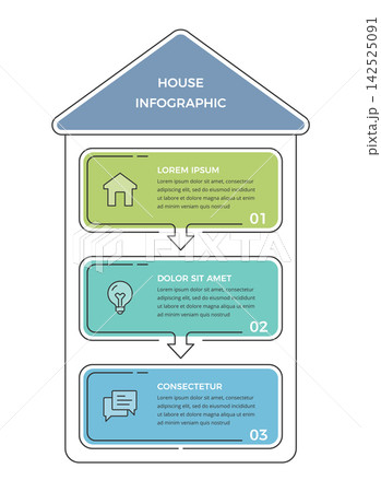 House Shaped Infographic Template with Three Steps House Shaped Infographic Template with Three Steps 142525091