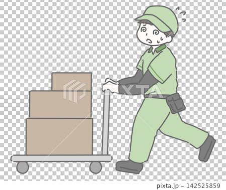 一名送貨員正忙著用手推車運送包裹。 142525859