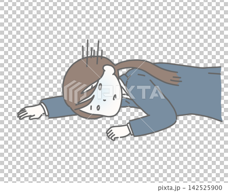 一名身穿西裝的女子筋疲力盡地倒在地上。 一名身穿西裝的女子筋疲力盡地倒在地上。 142525900