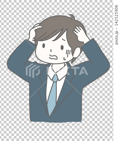 A man in a suit holding his head in frustration over a problem. A man in a suit holding his head in frustration over a problem. 142525906