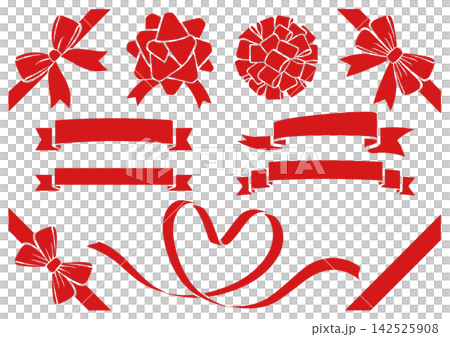 A set of flat illustration materials featuring a red ribbon. A set of flat illustration materials featuring a red ribbon. 142525908
