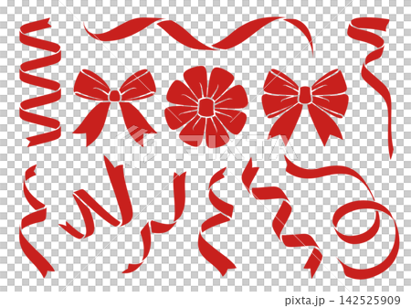 A set of flat illustration materials featuring a red ribbon. 142525909
