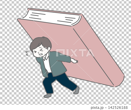 A man endures carrying a huge book on his back. A man endures carrying a huge book on his back. 142526188