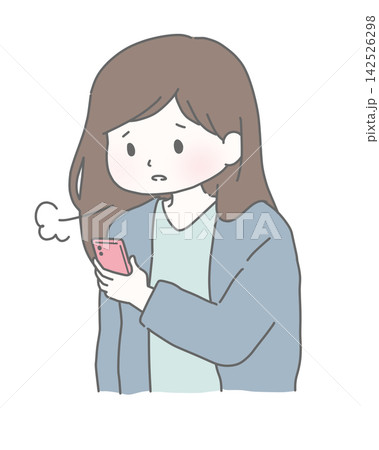 スマホを見てため息をつく女性 スマホを見てため息をつく女性 142526298