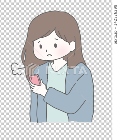 スマホを見てため息をつく女性 スマホを見てため息をつく女性 142526298