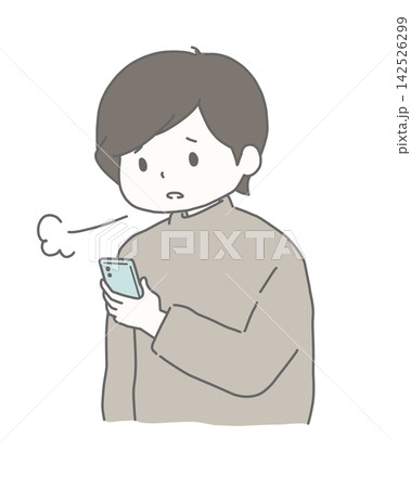 スマホを見てため息をつく男性  142526299