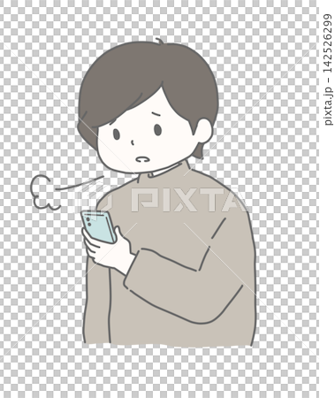 スマホを見てため息をつく男性  142526299
