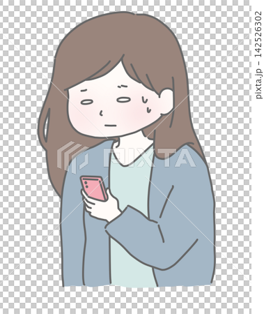 スマホを見て困惑する女性 スマホを見て困惑する女性 142526302