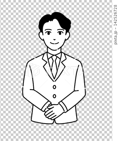 Illustration of a man in a suit bowing with his hands clasped (monochrome 1) Illustration of a man in a suit bowing with his hands clasped (monochrome 1) 142526728