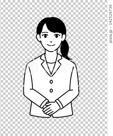 Illustration of a woman in a suit bowing with her hands clasped (monochrome 1) Illustration of a woman in a suit bowing with her hands clasped (monochrome 1) 142526730