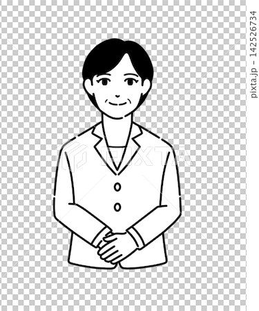 Illustration of a senior woman in a suit bowing with her hands clasped (monochrome 1) Illustration of a senior woman in a suit bowing with her hands clasped (monochrome 1) 142526734