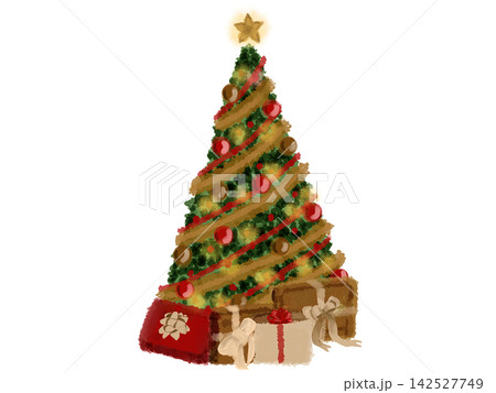 プレゼントとクリスマスツリーのイラスト 142527749