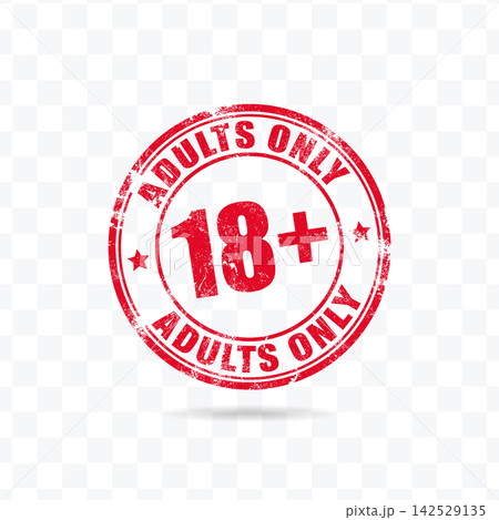 Adults Only 18 plus red grunge rubber stamp vector illustration featuring circular frame for age restriction labels Adults Only 18 plus red grunge rubber stamp vector illustration featuring circular frame for age restriction labels 142529135