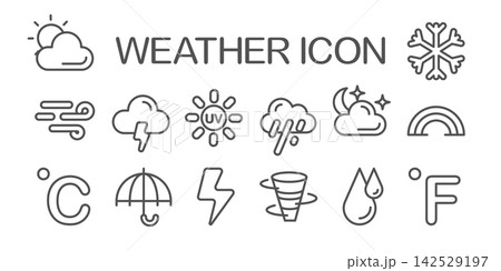 Collection of weather icons on white background Collection of weather icons on white background 142529197