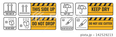 Set of delivery box stickers with caution symbols 142529213