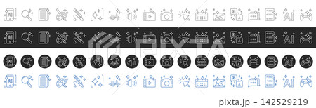 Ai icon set with sparkling stars, magic tools Ai icon set with sparkling stars, magic tools 142529219