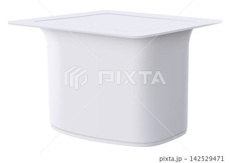 Plastic yogurt container isolated on white. Mockup for ice cream, yoghurt, mayo, paint, or putty. Yogurt Package design. Blank food product container template. Realistic 3d vector illustration. 142529471