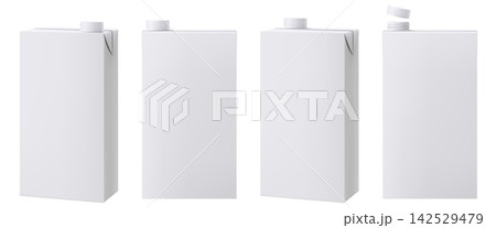 Milk and juice pack. Carton package, white box template for dairy product. Blank box for milk or juice isolated on white background. Mockup of cardboard package with plastic cap. Realistic 3d Vector Milk and juice pack. Carton package, white box template for dairy product. Blank box for milk or juice isolated on white background. Mockup of cardboard package with plastic cap. Realistic 3d Vector 142529479