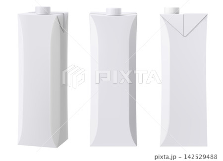 Set of white carton pack, blank box for milk or juice. Vector realistic 3d mockup of cardboard package with plastic cap for liquid dairy products and beverage isolated on background. Set of white carton pack, blank box for milk or juice. Vector realistic 3d mockup of cardboard package with plastic cap for liquid dairy products and beverage isolated on background. 142529488