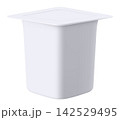 Plastic yogurt container isolated on white. Mockup for ice cream, yoghurt, mayo, paint, or putty. Yogurt Package design. Blank food product container template. Realistic 3d vector illustration. 142529495