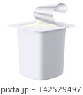 Plastic packages with yogurt. Dairy sour cream with foil lid, cap isolated on white background with clipping path. Realistic 3d rendering 142529497