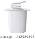 Plastic packages with yogurt. Dairy sour cream with foil lid, cap isolated on white background with clipping path. Realistic 3d rendering 142529498