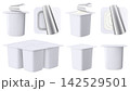 Realistic icon set collection of sour cream or yogurt cups in different angels with foil lid, cap isolated on white background, 3d vector illustration 142529501