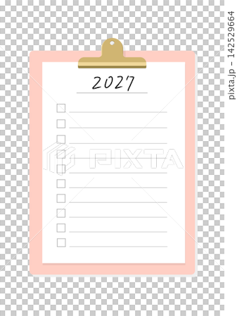 Handwritten checklist and clipboard with the year 2027 - Stylish and cute template material 142529664