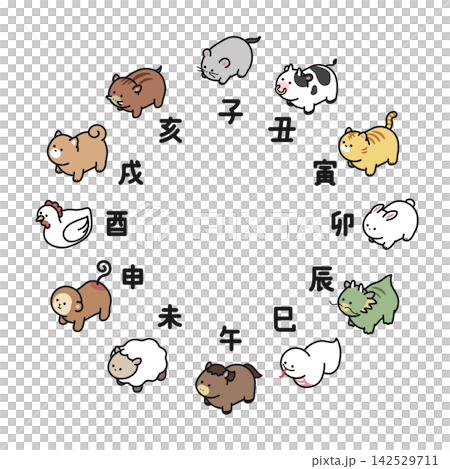 等距視角插圖：十二生肖動物的可愛插圖 142529711