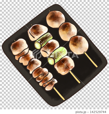 やきとりのイラスト 塩 (皮・ねぎま・つくねセット) やきとりのイラスト 塩 (皮・ねぎま・つくねセット) 142529744