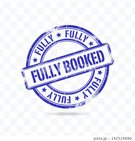 Blue grunge fully booked rubber stamp vector illustration featuring circular border and text banner 142529890