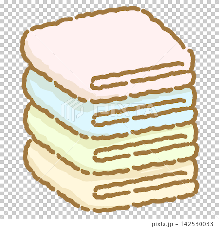 4枚のタオルが積み重なった手描きのベクターイラスト 142530033
