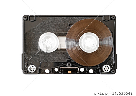 audio cassette disassembled, inside, isolated on white background with clipping path 142530542