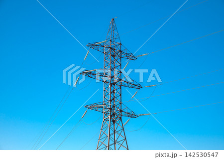 electrical wires with insulators on a metal support electrical wires with insulators on a metal support 142530547