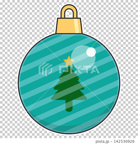 Flat style sticker illustration of a turquoise christmas bauble with pine tree pattern isolated on transparent background. Festive holiday hanging ornament clip art graphic icon element for xmas asset Flat style sticker illustration of a turquoise christmas bauble with pine tree pattern isolated on transparent background. Festive holiday hanging ornament clip art graphic icon element for xmas asset 142530926