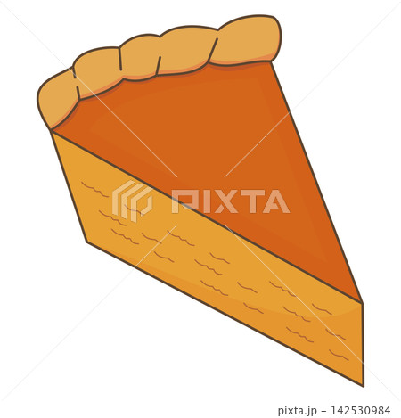 Flat style sticker illustration of a slice of pumpkin pie isolated on transparent background. Baked thanksgiving dessert pastry piece clip art graphic icon element for holiday project. Flat style sticker illustration of a slice of pumpkin pie isolated on transparent background. Baked thanksgiving dessert pastry piece clip art graphic icon element for holiday project. 142530984