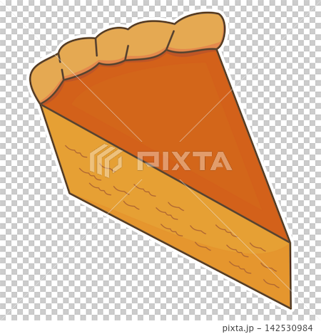 Flat style sticker illustration of a slice of pumpkin pie isolated on transparent background. Baked thanksgiving dessert pastry piece clip art graphic icon element for holiday project. Flat style sticker illustration of a slice of pumpkin pie isolated on transparent background. Baked thanksgiving dessert pastry piece clip art graphic icon element for holiday project. 142530984