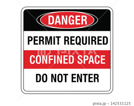 Danger permit required confined space do not enter sign vector graphic featuring bold warning text and layout Danger permit required confined space do not enter sign vector graphic featuring bold warning text and layout 142531125