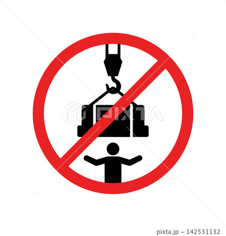 Do Not Stand Under Suspended Load vector illustration featuring a crane hook and warning symbol for safety signage Do Not Stand Under Suspended Load vector illustration featuring a crane hook and warning symbol for safety signage 142531132