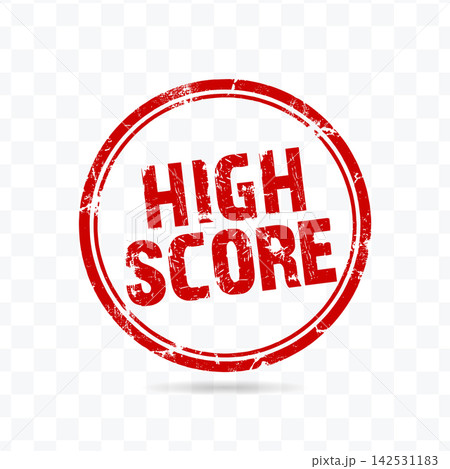 High Score red rubber stamp style vector illustration with grunge texture for gaming achievement branding 142531183