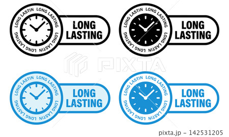 Long Lasting clock badge set in minimalist flat colors featuring circular time icons for commercial vector graphic use Long Lasting clock badge set in minimalist flat colors featuring circular time icons for commercial vector graphic use 142531205